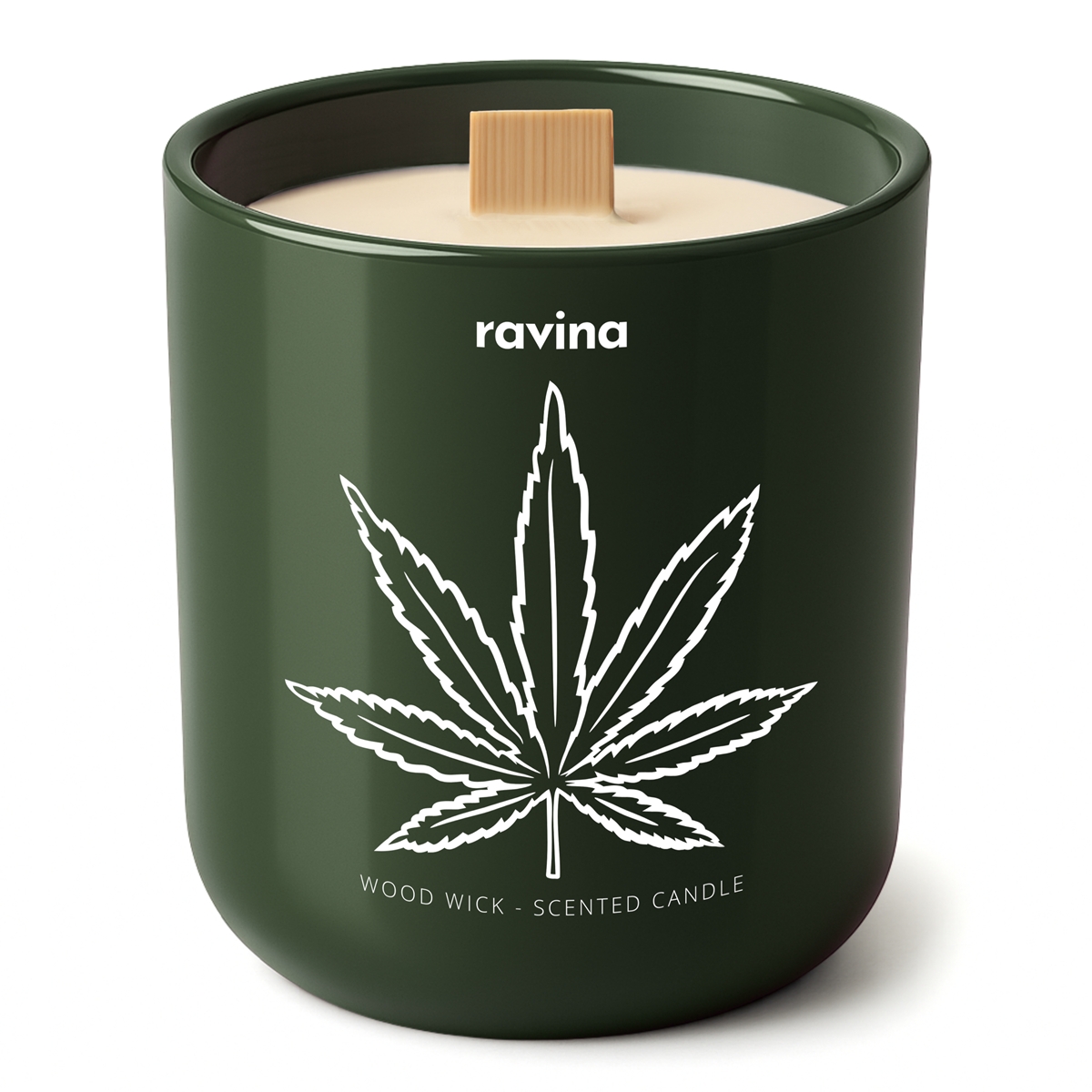 Marihuana Duftkerze von Ravina in handbemaltem Glas, grün-herb, krautig und harzig, ideal für kreative, moderne oder industrielle Räume