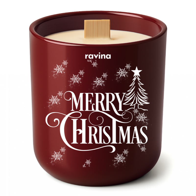 Duftkerze Merry Christmas „Schneeflocken“ in handbemaltem Glas mit Noten von Orange, Zimt, Nelken und Vanille