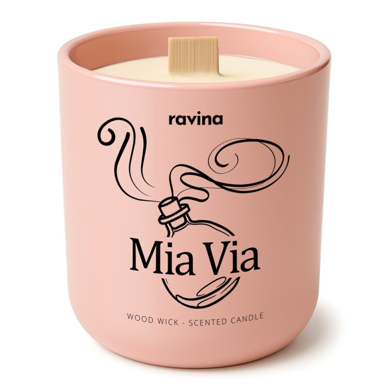 Mia Via Duftkerze von Ravina in handbemaltem Glas, inspiriert von Ma Vie Hugo Boss, blumiger Duft mit Kaktus, Rose, Freesie und Jasmin