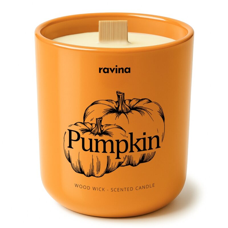 Duftkerze Pumpkin in handbemaltem Glas mit Noten von Kürbis, Gewürzen und Vanille