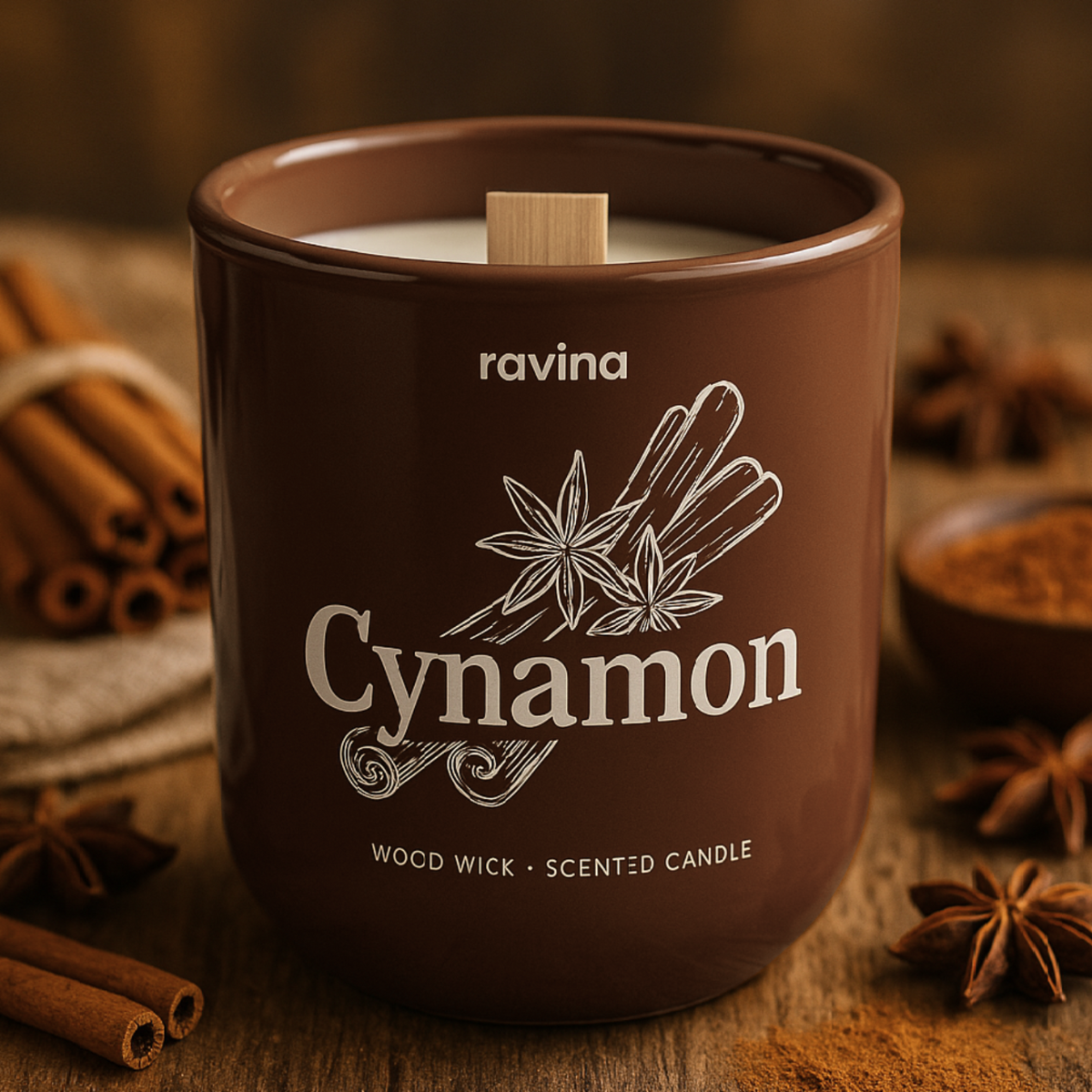 Zimt-Duftkerze im handbemalten Glas mit süßen und würzigen Noten für gemütliche Winterabende