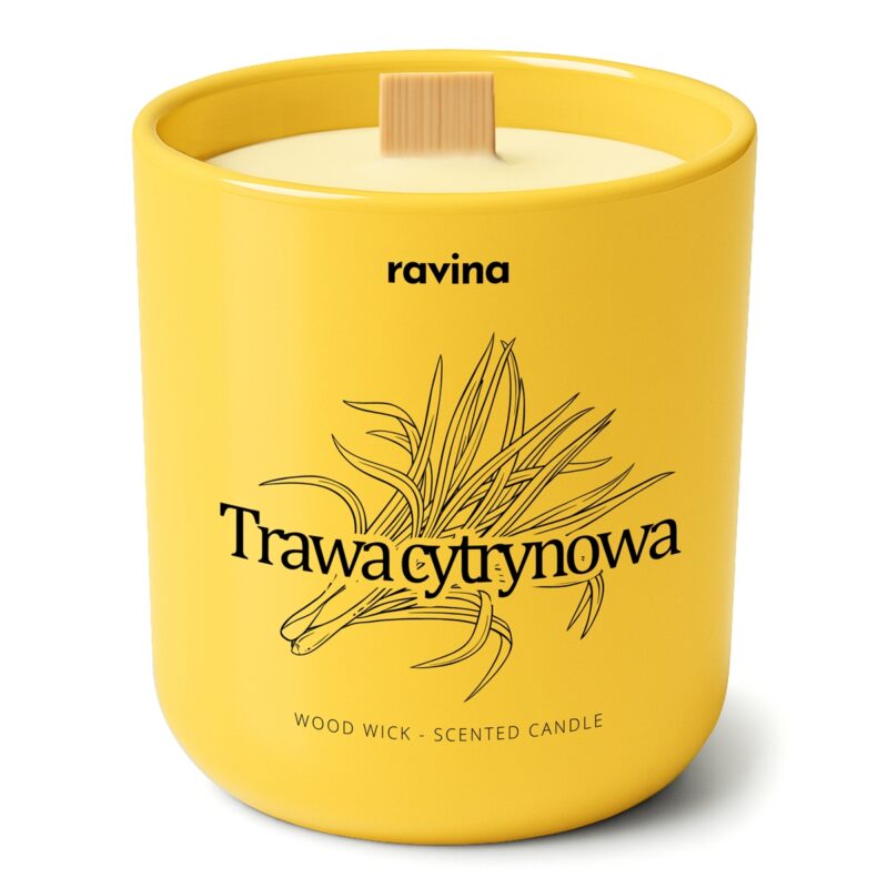 Zitronengras Duftkerze von Ravina in handbemaltem Glas, frischer, belebender Lemongrass-Duft für Küche, Badezimmer und Homeoffice