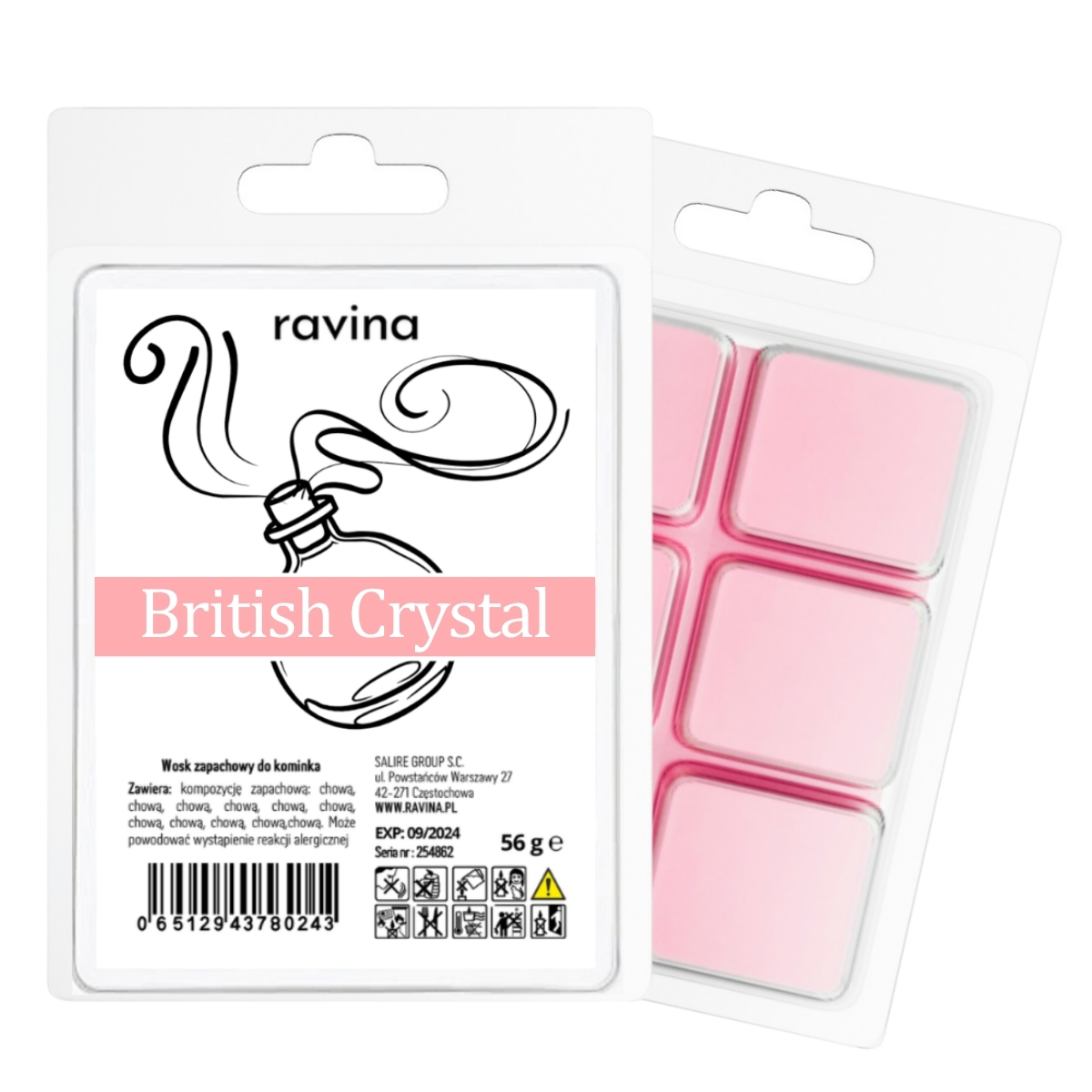 Duftwachs British Crystal von Ravina – zarter, femininer Duft mit Granatapfel, Pfingstrose und Lotus für Wohnräume