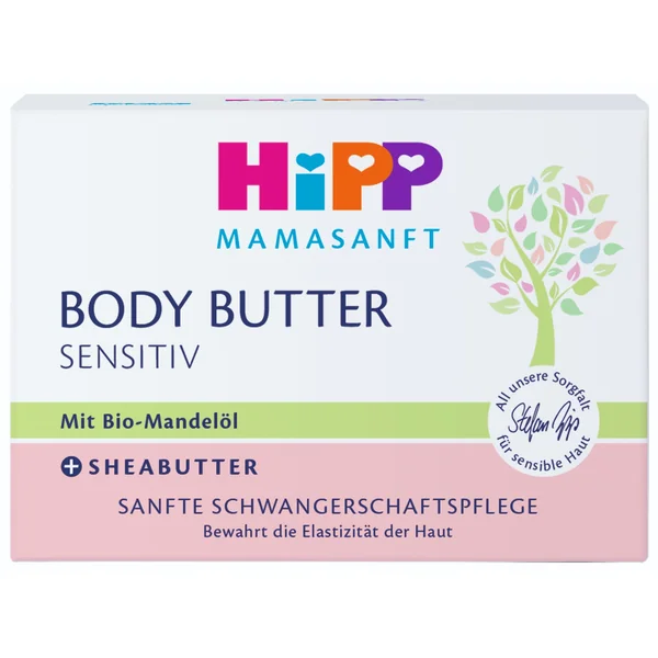 HiPP Mamasanft Sensitive Körperbutter für Schwangere, intensive Feuchtigkeit und Pflege, schützt vor Dehnungsstreifen, für Bauch, Hüfte und Brust