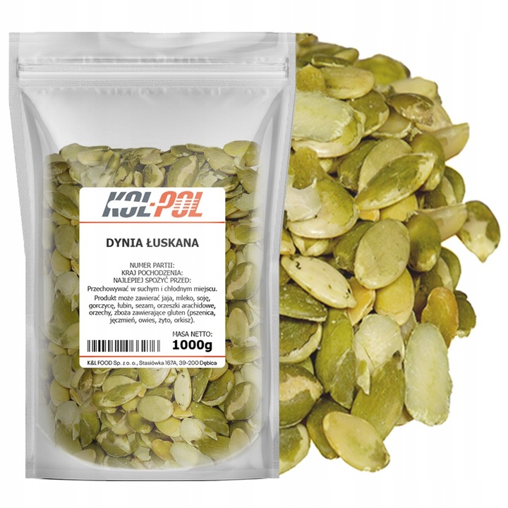 Geschälte Kürbiskerne 1 kg Kol-Pol in wiederverschließbarer Verpackung