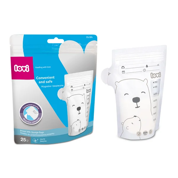 Lovi Aufbewahrungsbeutel für Muttermilch 12/208 25 Stück, BPA-frei, selbststehend und auslaufsicher für hygienische Aufbewahrung