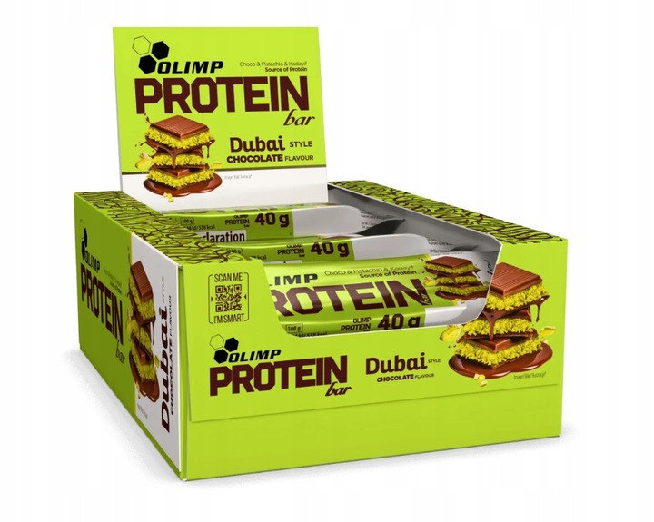 Olimp Protein Bar Dubai Style Chocolate mit 39 % Pistazienpaste und Vollmilchschokolade