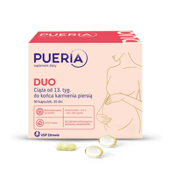 Pueria Duo Schwangerschafts-Supplement mit DHA und Folat – Vitamine für Schwanger­schaft und Stillzeit