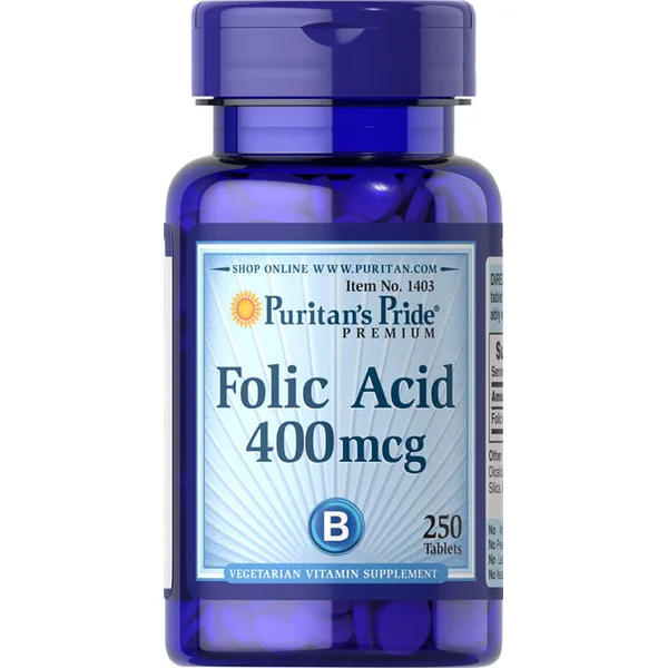 Puritan's Pride Folsäure 400 µg 250 Tabletten – Nahrungsergänzung für Blutbildung, Nervensystem und Energie, gluten- und laktosefrei