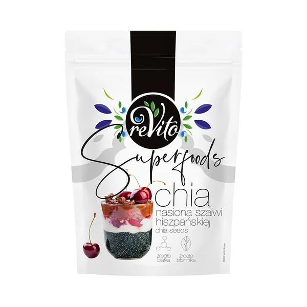 ReVito Chia Samen 200g – gesundes Superfood für eine ausgewogene Ernährung, reich an Ballaststoffen und Proteinen.