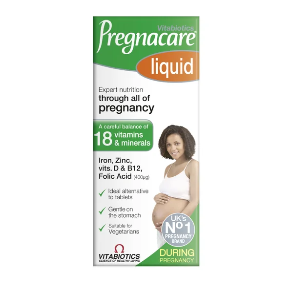 Vitabiotics Pregnacare Liquid 200 ml – flüssiges Nahrungsergänzungsmittel für Schwangere mit Vitaminen, Mineralstoffen, Folsäure, Eisen und Zink.