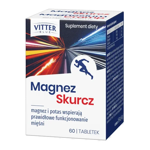 Vitter Blue Magnesium Skurcz 60 Tabletten – Nahrungsergänzung mit Magnesium, Kalium und Vitamin B6 zur Unterstützung von Muskeln und Nerven