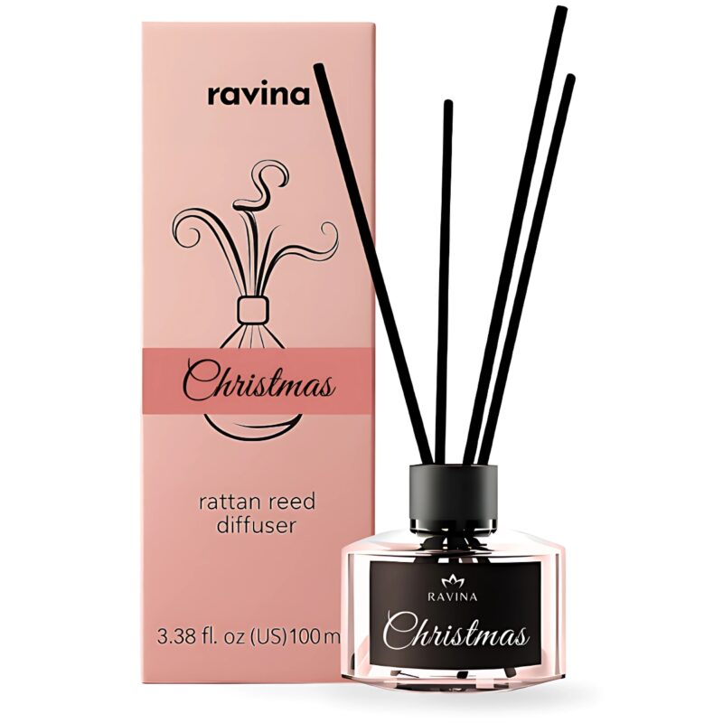 Christmas Duftstäbchen Diffusor in elegantem Glasflakon mit weihnachtlichem Lebkuchen- und Tannenduft