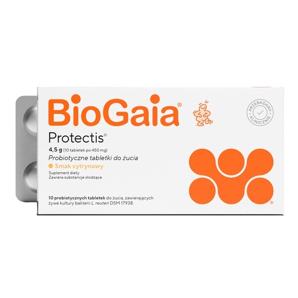BioGaia Kautabletten probiotisch L. reuteri Protectis 10 Stück mit Zitronengeschmack für Darmgesundheit