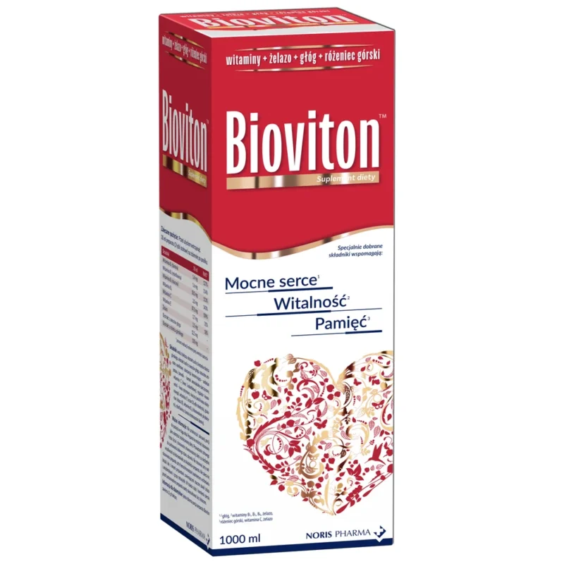 Bioviton flüssiges Nahrungsergänzungsmittel mit Weißdorn und Rosenwurz für Herz und Nerven 1000 ml