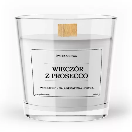 Sojawachskerze Abend mit Prosecco 200 ml mit Holzdocht in elegantem Glasgefäß