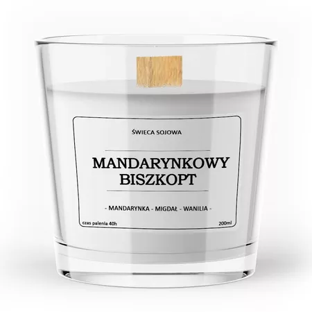 Sojawachskerze Mandarinen-Biskuit 200 ml mit Holzdocht in elegantem Glasgefäß