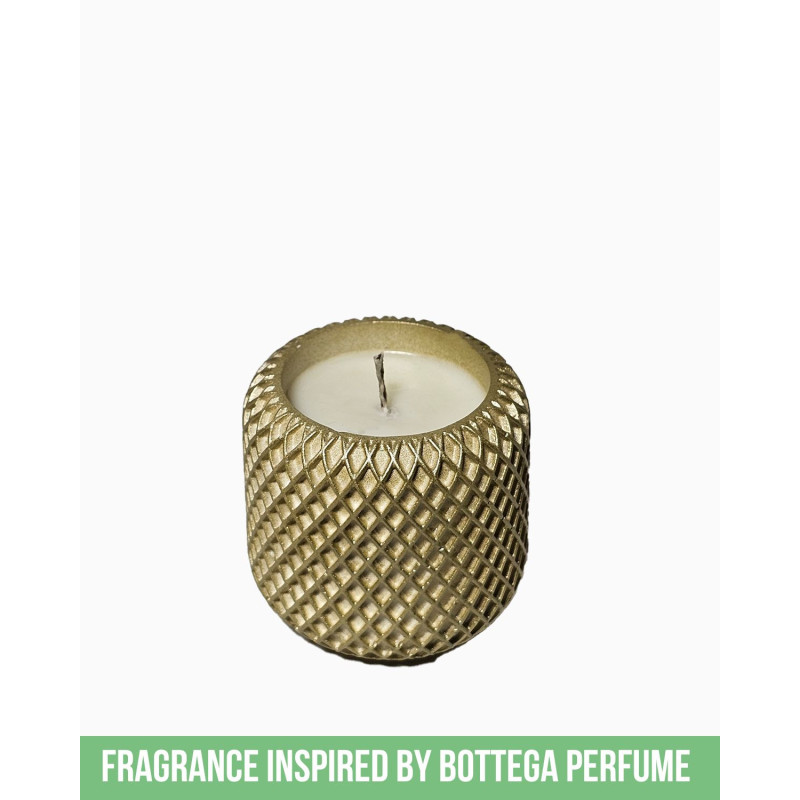 Goldene Sojakerze „Goldene Harmonie“ in edlem Behälter, inspiriert von Bottega-Parfüms, luxuriöser Duft für Zuhause