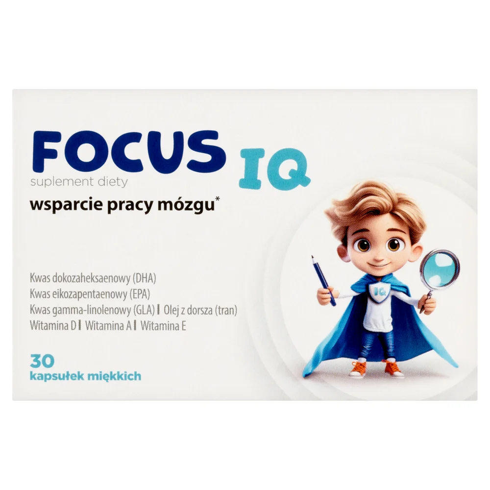 Focus IQ 30 Weichkapseln – Nahrungsergänzung mit Omega-3, 6, 9, Nachtkerzenöl, Fischöl, Dorschleberöl und Vitaminen D, A, E für Gehirn und Immunsystem