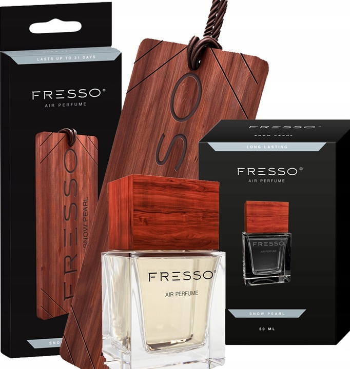Fresso Snow Pearl Auto-Parfüm 50 ml mit Holzanhänger – frischer Duft aus Jasmin, Meersalz, Holznoten und Vanille für das Auto