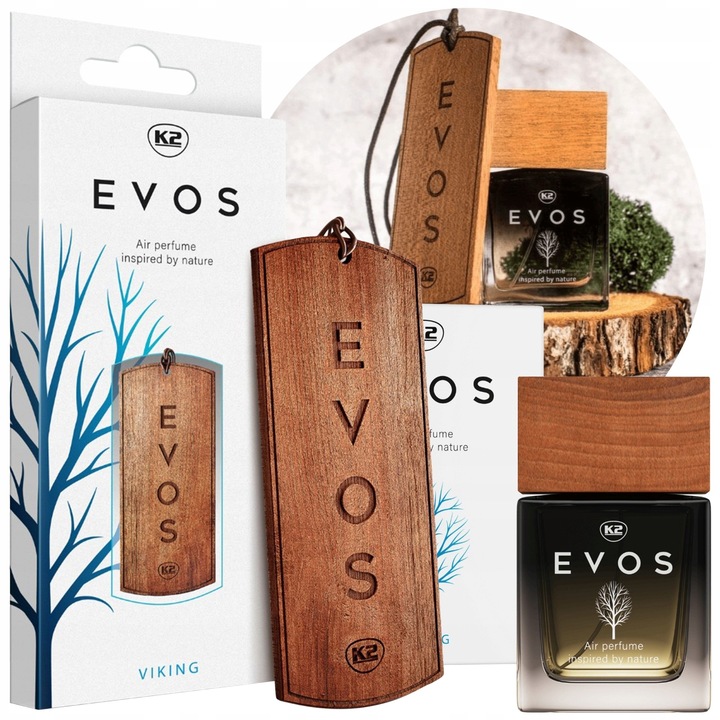 K2 EVOS VIKING Auto-Duftset mit Parfum 50ml und Holz-Duftanhänger für frischen, maskulinen Duft im Auto