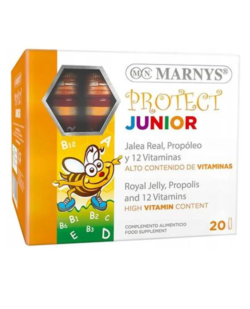 Marnys Protect Junior – 20 Ampullen mit Gelee Royal, Propolis und 12 Vitaminen zur Unterstützung des Immunsystems und Energie bei Kindern.