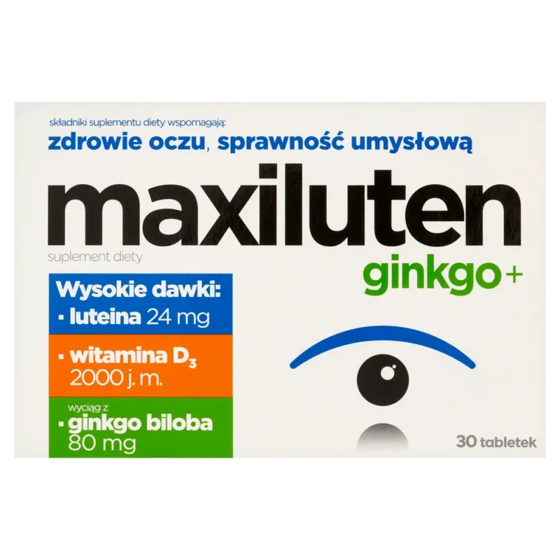 Maxiluten Ginkgo+ 30 Tabletten – Nahrungsergänzung zur Unterstützung von Gedächtnis, Konzentration und Sehkraft.