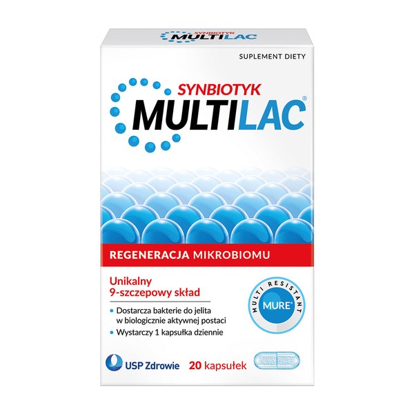 Multilac Kapseln – Synbiotikum mit 9 Bakterienstämmen und Fructooligosacchariden zur Unterstützung einer gesunden Darmflora, 20 Kapseln