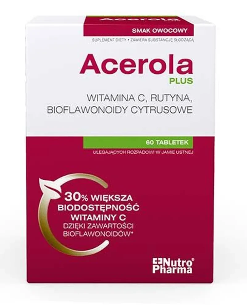 NutroPharma Acerola Plus Tabletten, 60 Stück, mit Vitamin C, Rutin und Bioflavonoiden zur Unterstützung des Immunsystems und der Kollagenbildung