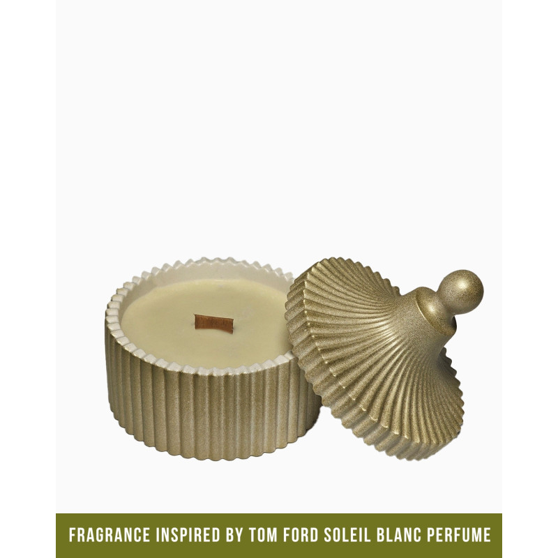 Goldene Sojakerze „Citrus Garden“ – 300 ml, frischer Duft aus Zitrone, Orange und Limette, elegantes Design für Wohnraum, Aromatherapie und Geschenke