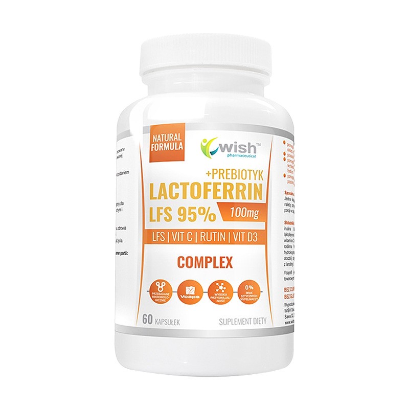 Wish Lactoferrin LFS 95% 100 mg Complex + Prebiotikum Kapseln für Erwachsene zur Unterstützung des Immunsystems