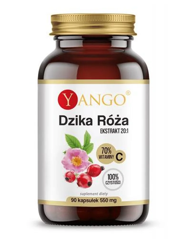 Yango Wildrosen-Extrakt Kapseln – 90 vegetarische Kapseln mit natürlichem Vitamin C aus Rosa canina.