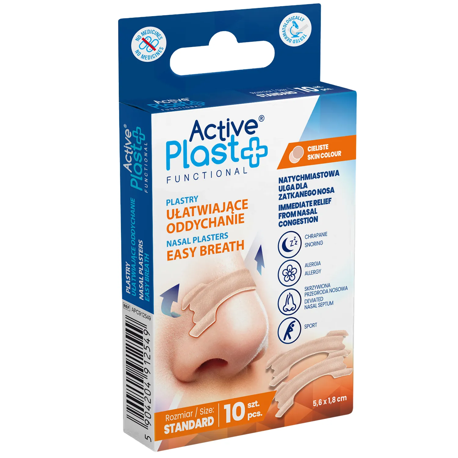 ActivePlast Nasenstrips Standard 10 Stück zur Verbesserung der Nasenatmung