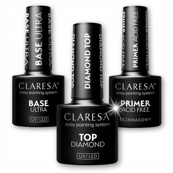 CLARESA Hybrid Maniküre Set mit Ultra Base, Diamond No Wipe Top und säurefreiem Primer