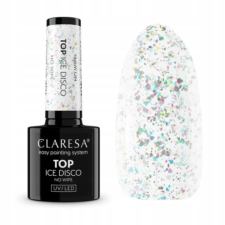 CLARESA Ice Disco No Wipe Top Coat mit silberner Folie