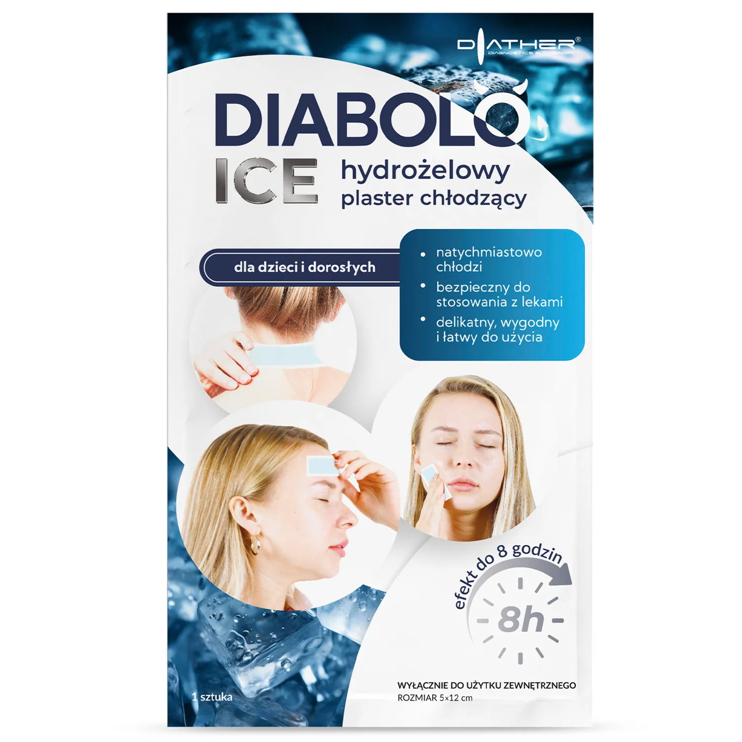 Diather Diabolo Ice kühlendes Hydrogelpflaster gegen Kopfschmerzen 5 x 12 cm