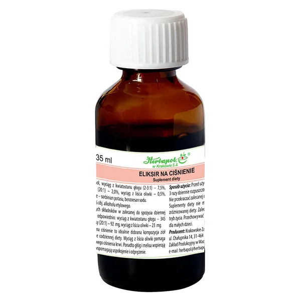 Herbapol Blutdruck-Elixier Tropfen mit Olivenblatt, Knoblauch, Weißdorn und Melisse – 35 ml