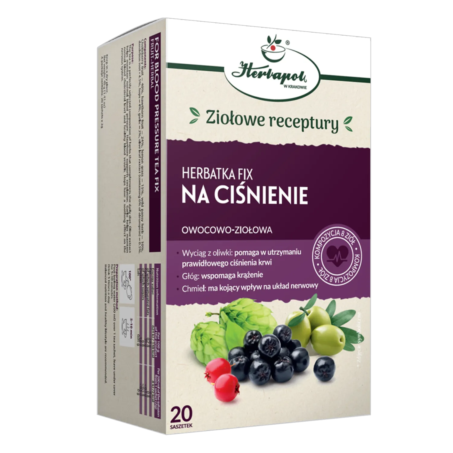 Herbapol Blutdruck Frucht-Kräutertee – Fix-Teebeutel mit Weißdorn, Aronia und Olivenblatt