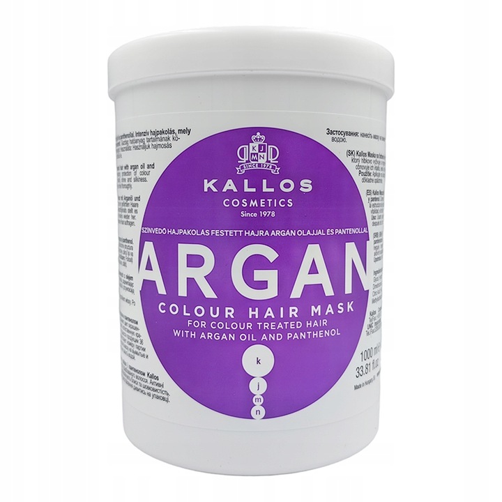 Kallos Colour Argan Haarmaske 1000 ml mit Arganöl und Panthenol für coloriertes Haar
