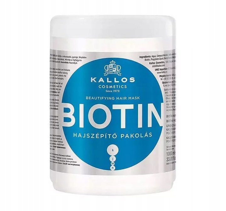 Kallos Biotin Haarmaske 1000 ml für feines und geschwächtes Haar