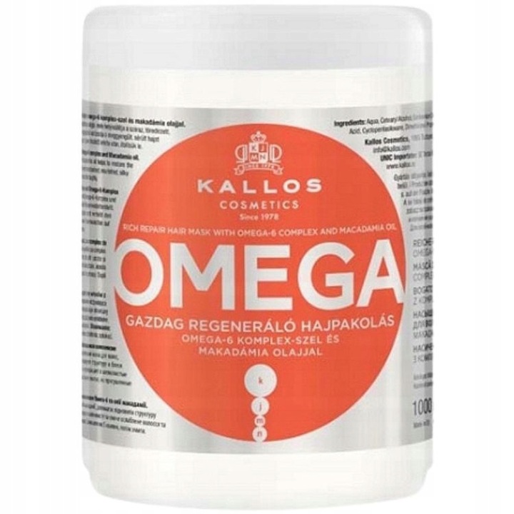 Kallos Omega regenerierende Haarmaske 1000 ml mit Macadamiaöl