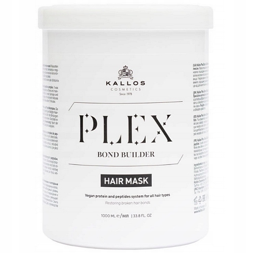 Kallos Plex Bond Haarmaske 1000 ml mit pflanzlichem Protein und Peptiden