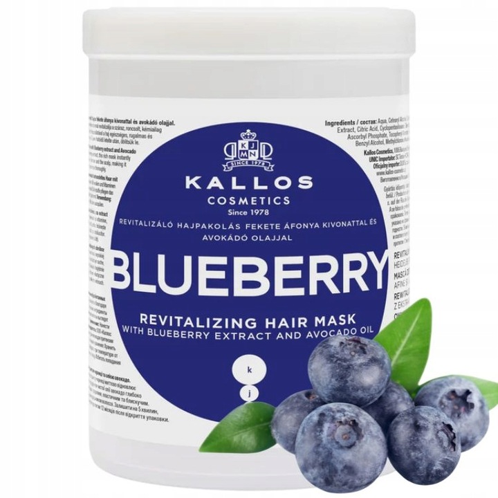 Kallos Blueberry Haarmaske 1000 ml mit Blaubeerextrakt für trockenes Haar