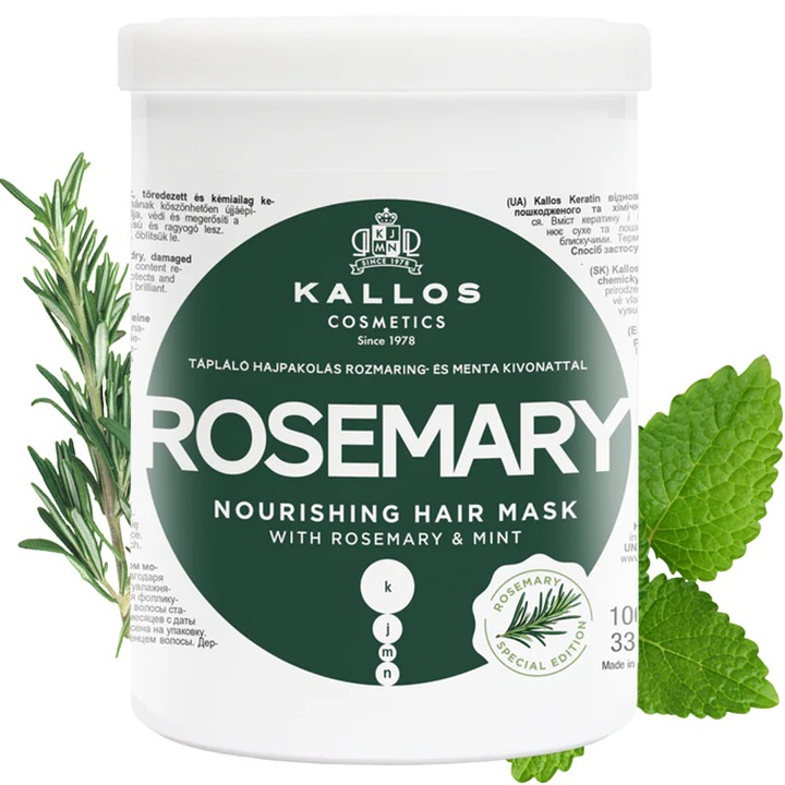 Kallos Rosemary Haarmaske 1000 ml mit Rosmarin und Minze