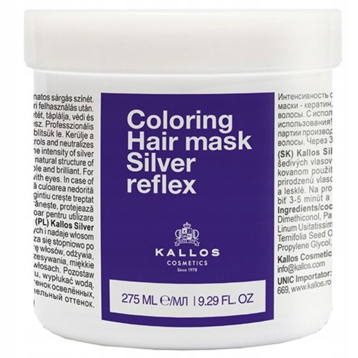 Kallos Silver Reflex Haarmaske 275 ml gegen Gelbstich für blondes und graues Haar