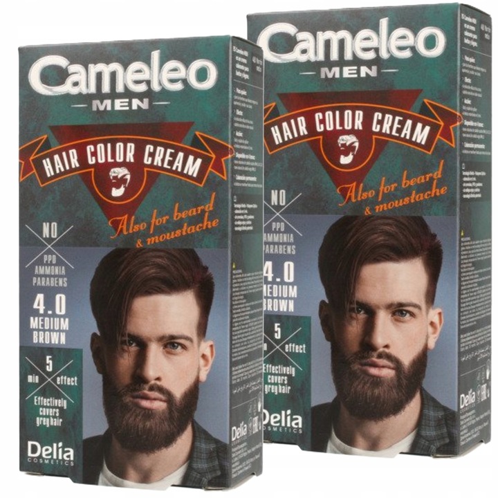 CAMELEO Men Bartfarbe 4.0 Mittelbraun für Männer zur schnellen Grauabdeckung von Bart und Haaren