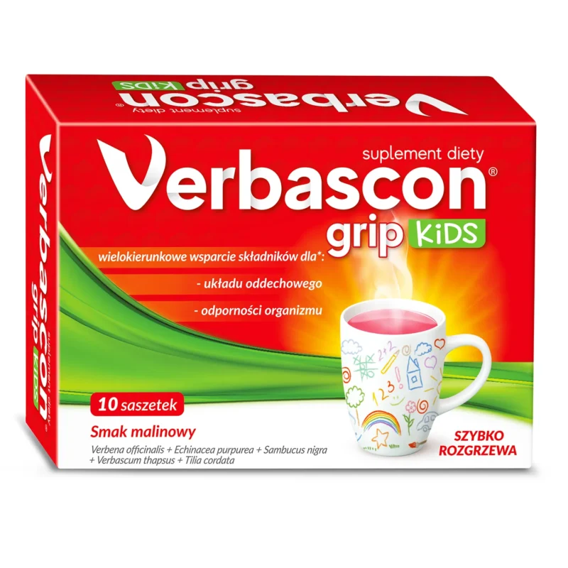 Verbascon Grip Kids Heißgetränk Pulver Himbeergeschmack 10 Beutel