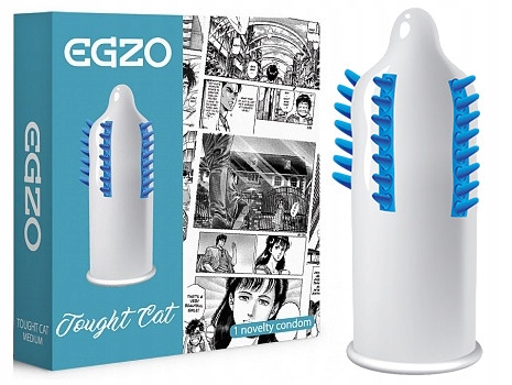 EGZO Cocky Friend Tough Cat Kondom mit großen blauen Stacheln – stimulierendes Latexkondom