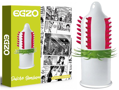 EGZO Cocky Friend Dulche Bombero Kondom mit großen roten Stacheln und grünen Borsten