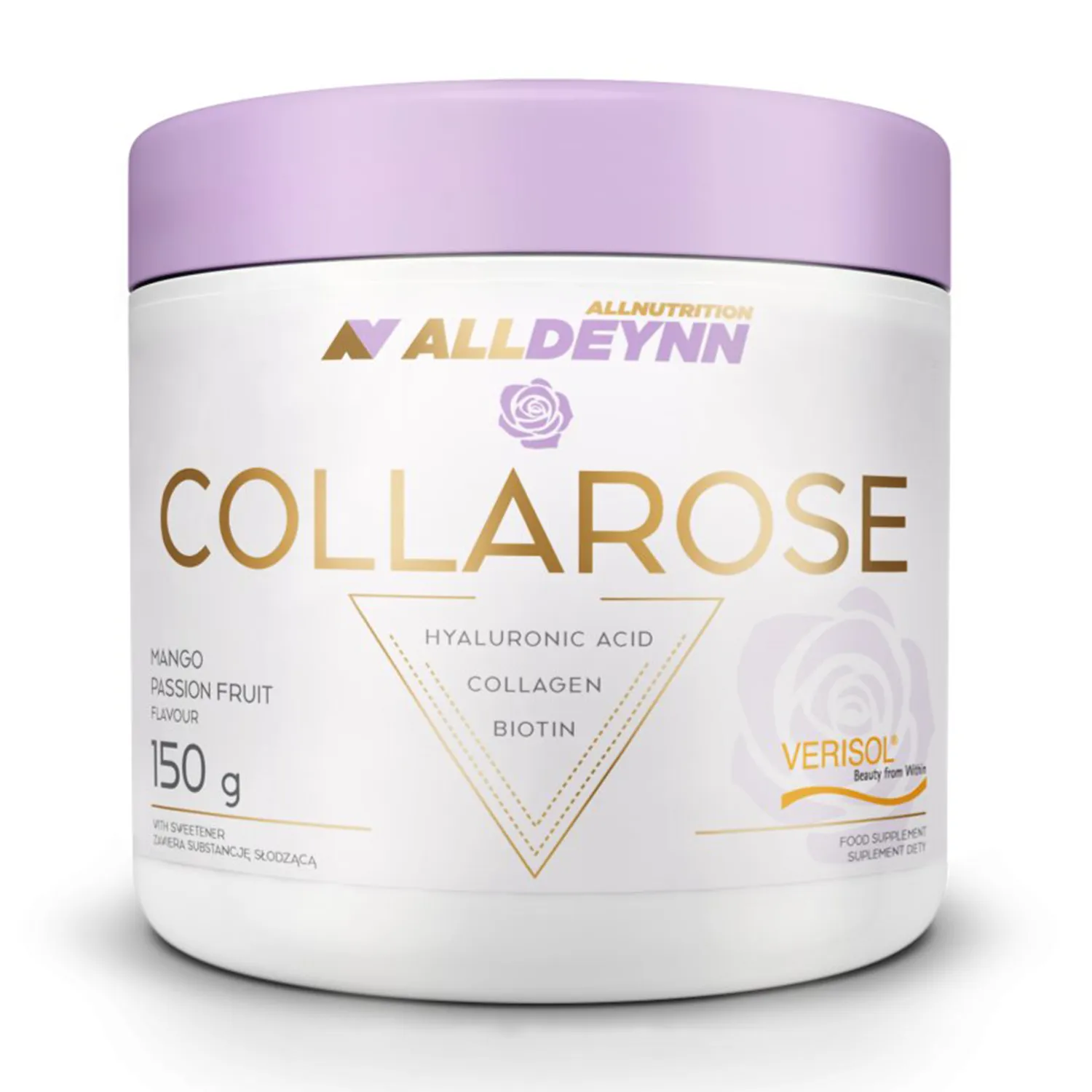 Alldeynn CollaRose Kollagen Pulver Mango Maracuja 150 g mit Hyaluronsäure Biotin Vitamin C
